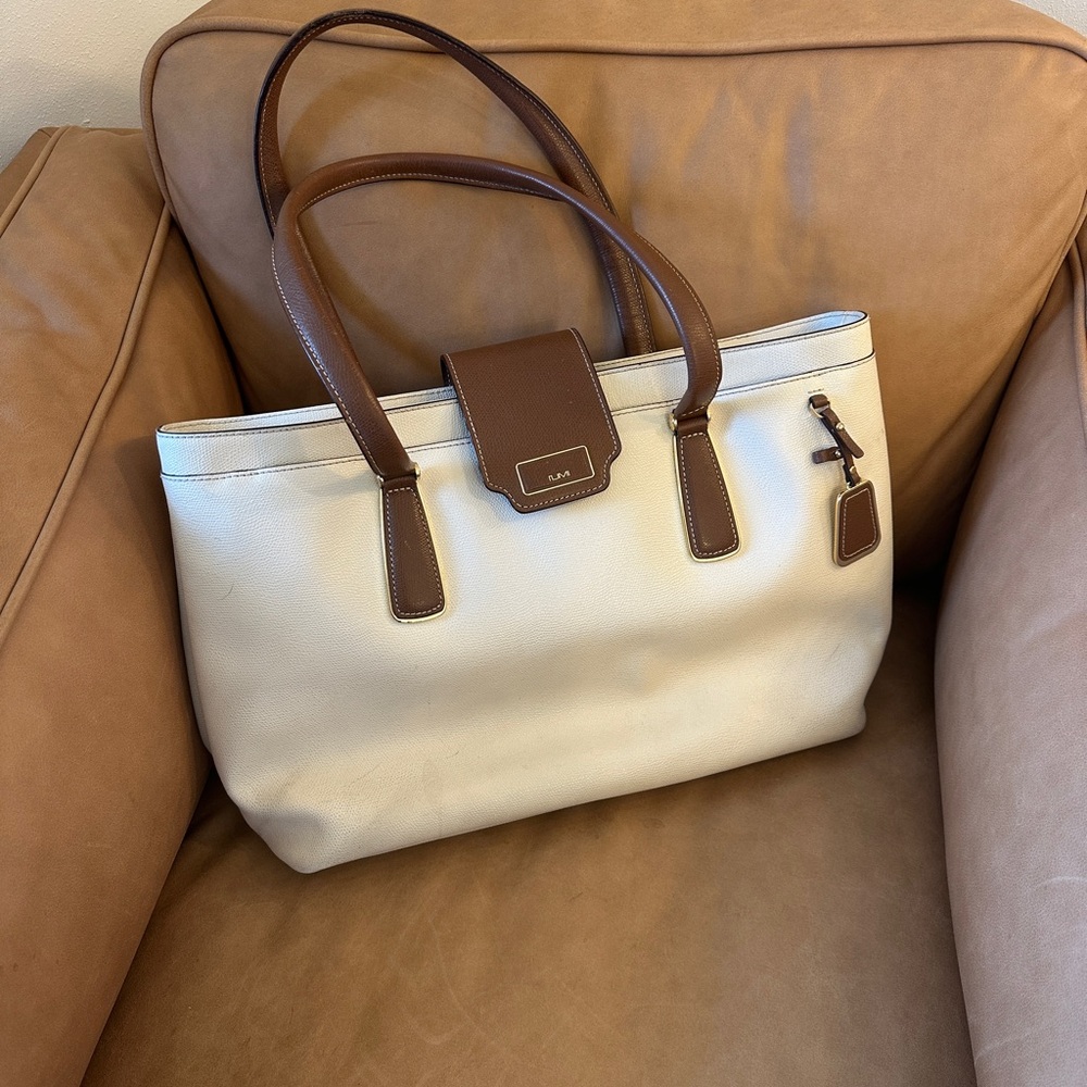 TUMI Leather Tote Bag w/ Laptop Pocket